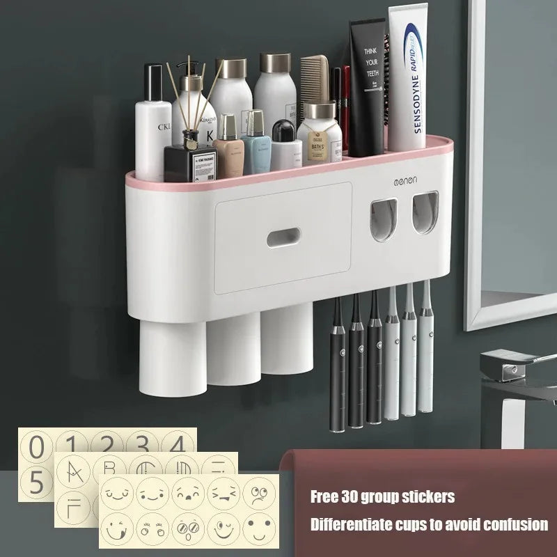 NEW 1Pcs Pink/Black/Gray Color Wash Set  Automatic Toothpaste Squeezer Cups Gargle Cup  Punch-Free Toothbrush Cup Holder Storage Rack Bathroom Products Home Accessories