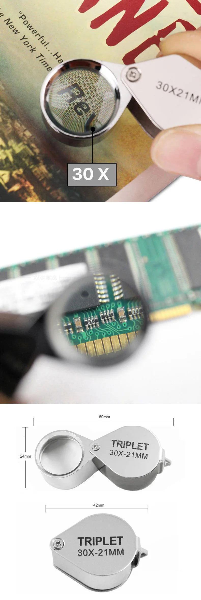 NEW Arrivals Pocket Jewelry Loupe 30X 20X 10X Jewelers Eye Magnifying Glass Rings Gold Diamonds Magnifier LED/UV Illuminated Loop Folding For Stamp Rock Collect Jewelry Accessories