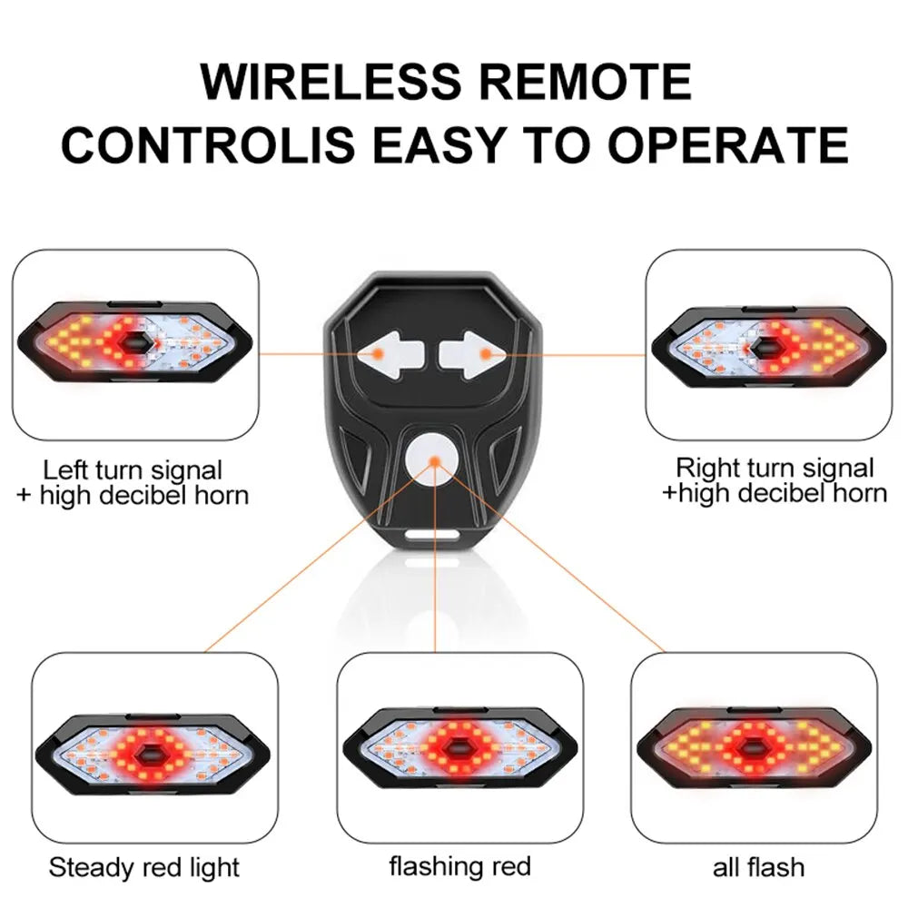 Bike Turn Signal Rear Light Remote Bicycle Lights LED USB Rechargeable Bicycle Lamp Bike Wireless Warning Tail Light