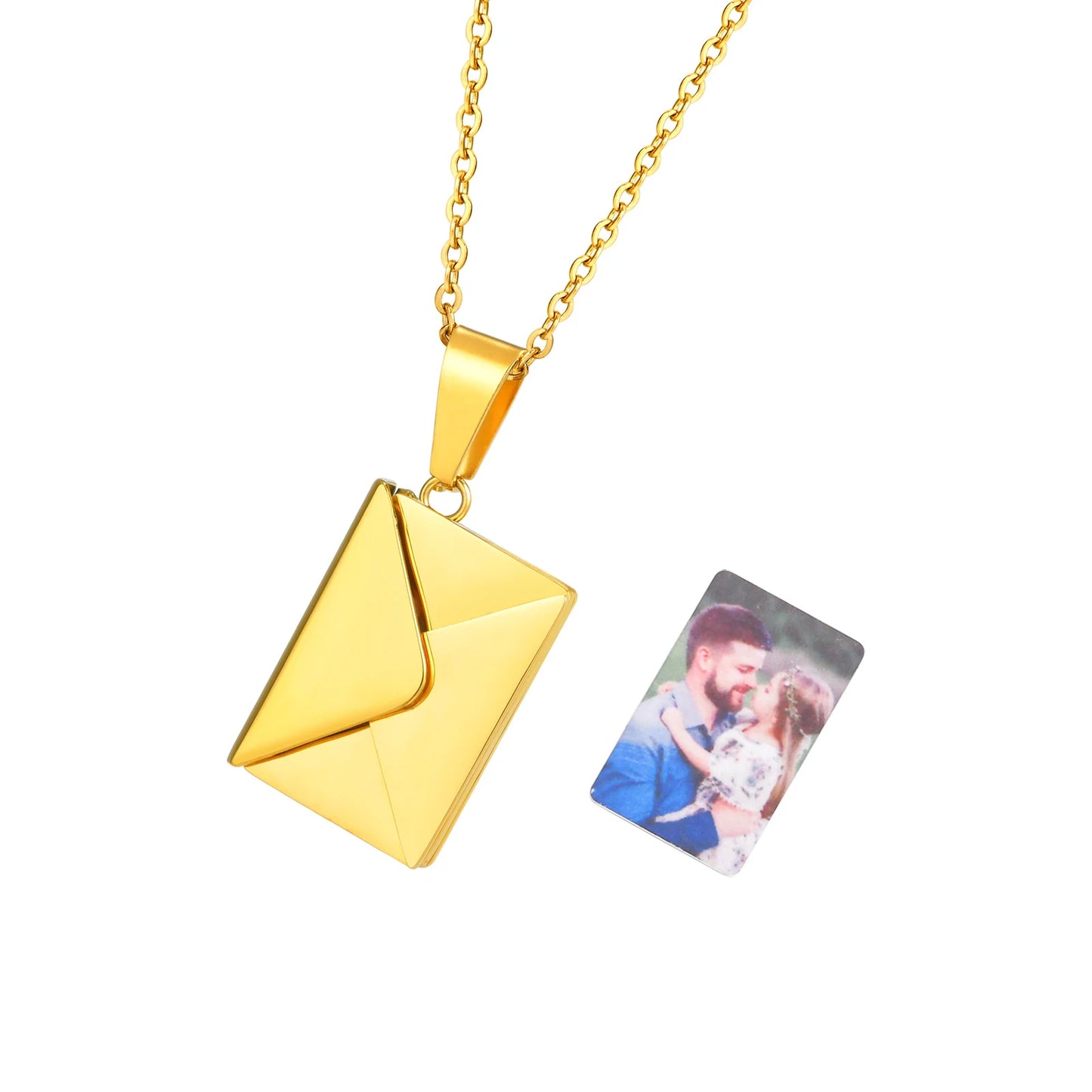 Personalized Photo Locket Necklace Envelope Dates/Names Love Letter Shape Pendant for Women, Customized Picture Pendant Gifts