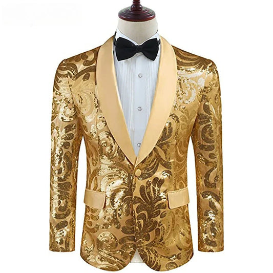 S-3XL European- Plus Size 6 Colors Men's Luxury Dance Stage Performance Sequin Shining Gentleman Banquet Group Outfit Best Man Business Fashion Blazer