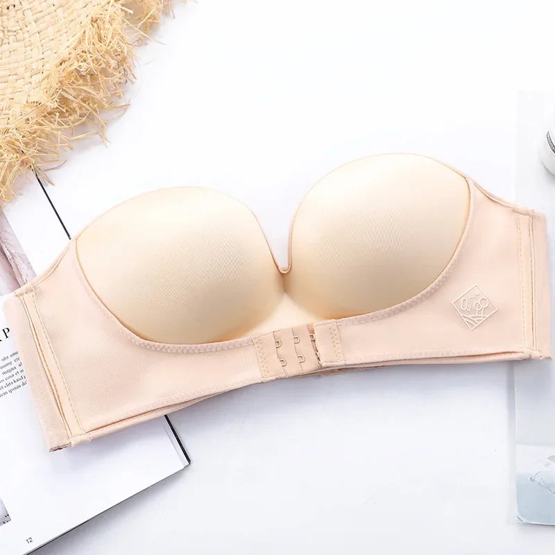 Women Girls Sexy Underwear Supplies Front Buckle Invisible Non-Slip Small Push-Up Bra with a Breathable Strapless Glossy Bra Cover Ladies Female Luxury Lingerie Fashion Clothing Products