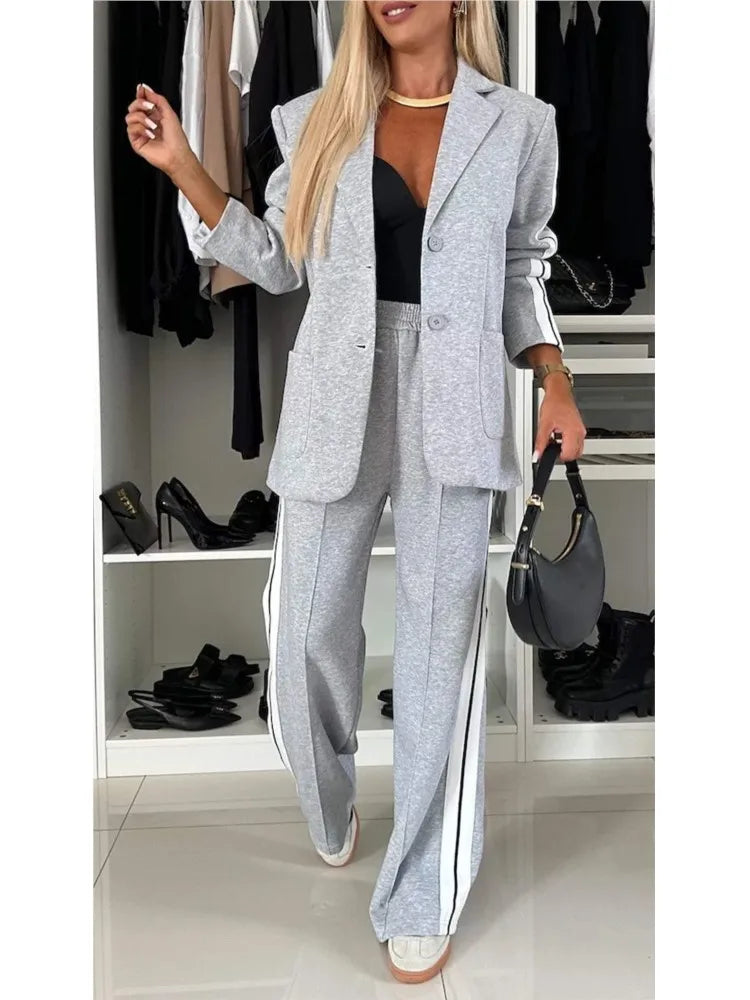 7 Colors S-3XL UK Size 2PCS Set Autumn And Winter New Long Sleeves Suit Italian Women's Suit Fashion Pimp Stitching Pants Pocket Female Office Lady Blazer Outfit Girls Ladies Fashion Clothing Products