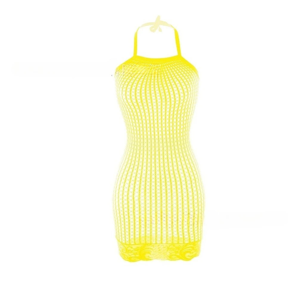 10 Colors Women Sexy Fishnet Swimwear Cover Up Without Bikini Hollow Out See Through Bodycon Dress Beachwear Summer Women's Swimwear Dress