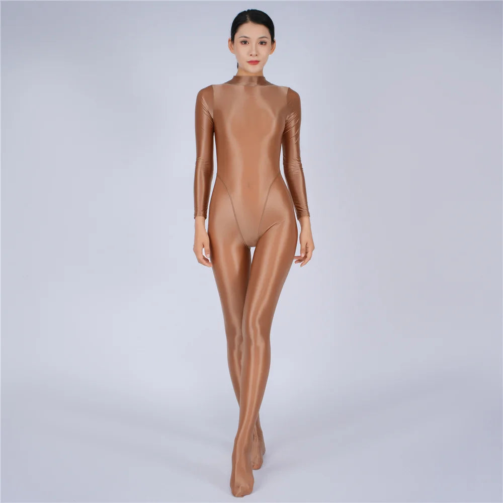 8 Colors M-3XL UK Plus Size Sexy Women Yoga Shaper Tight Dance Wear Oil Glossy Shiny Elastic Bodysuit Sheer See Through Rompers Jumpsuits Candy Color Leotard Tights