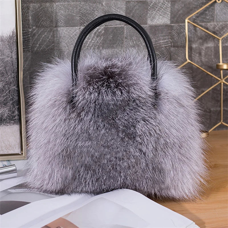 New Women's Clothing Designer Brand Luxury Real Fox Hair Large Capacity High-End Evening Party Business Dinner Handbag Charm Women's Fur Bag Purse Girls Ladies Luxury Fashion Apparel Accessories Clothing Supplies