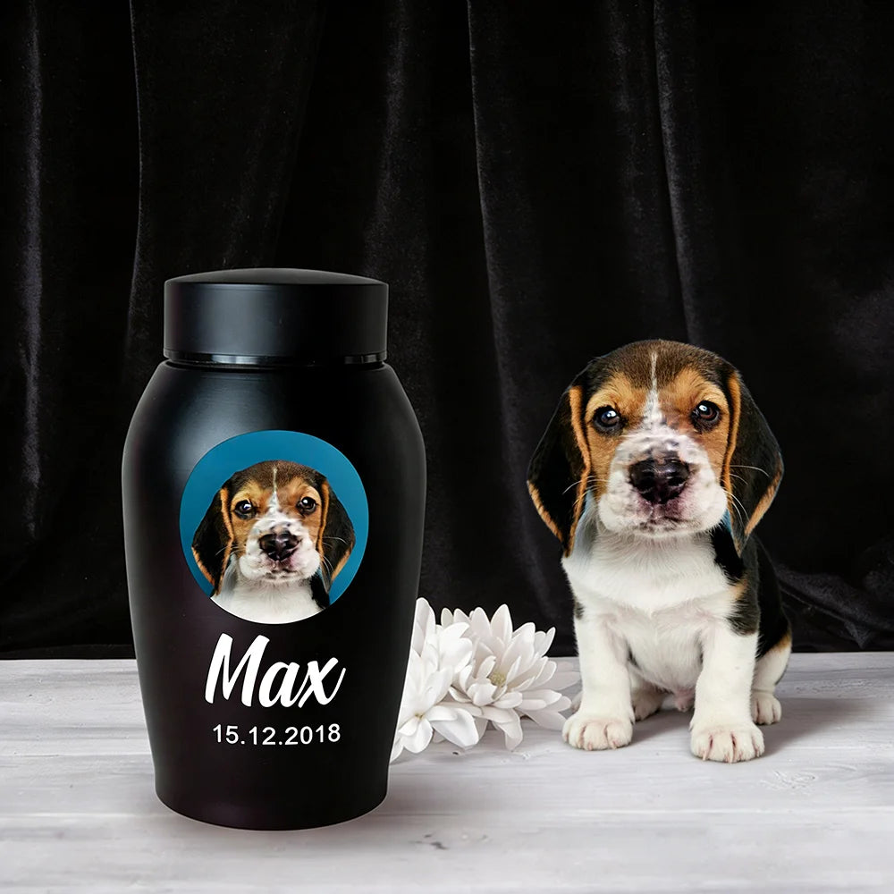 Dogs Cats Custom Pet Urns for Ashes Stainless Steel Cat Dog Urns Memorials Pet Photo Names Dates Urn for Dogs Ashes Pet Souvenir Jar Keepsake Gifts Pets Last Farewell Funeral Supplies