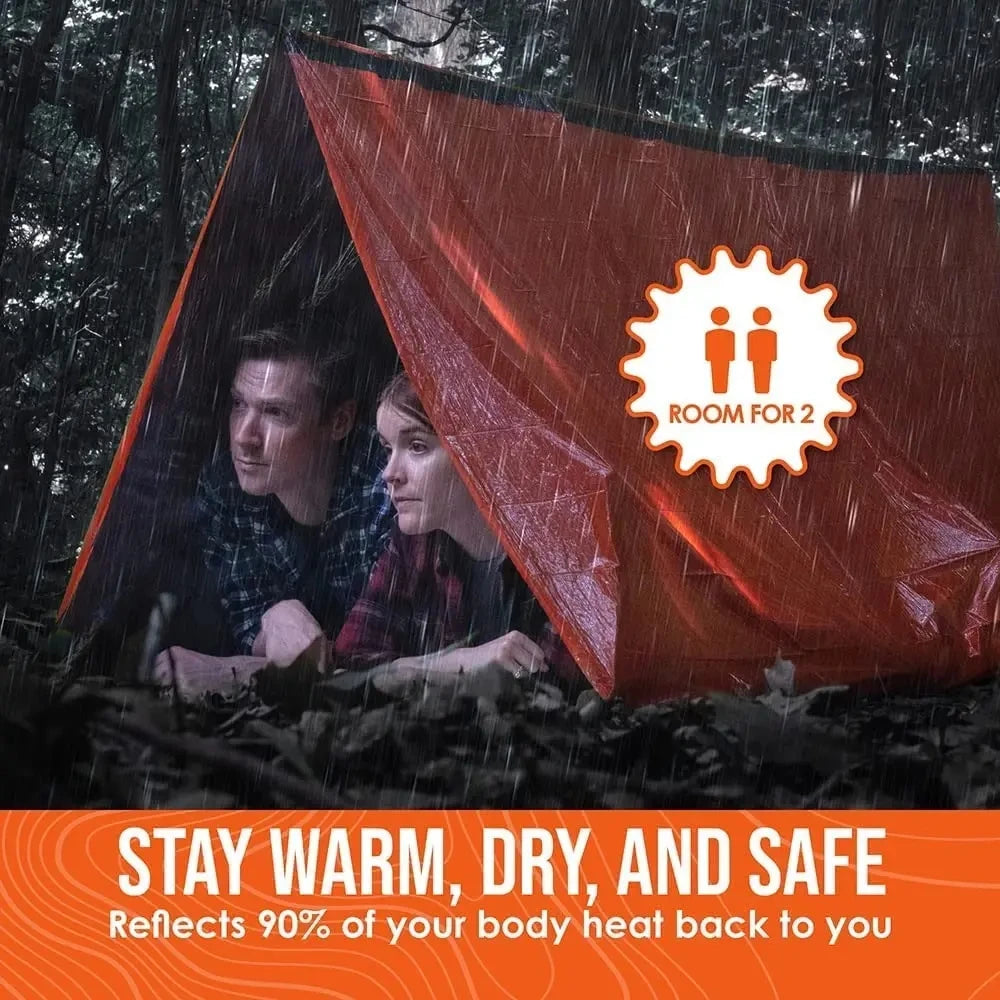 2 Person Emergency Shelter Survival Tent Kit Mylar Tube Tent Sleeping Bag Waterproof Outdoor SOS Thermal Blanket Reusable Travel Camping Survival Supplies