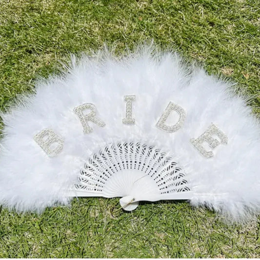 50x35Cm White Bride Pearl Letter Fan Guest Hand Fan Bridal Shower Gift Bachelorette Party Supplies Accessories Wedding Day Decoration