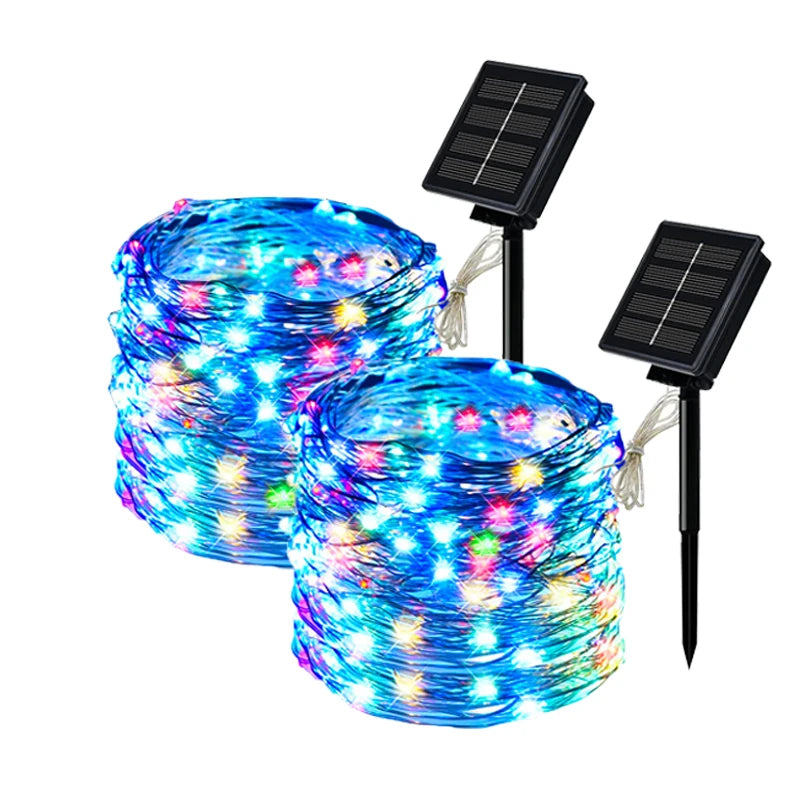 4 PCS Set 22m-200LEDS Outdoor Solar String Light LED Fairy Garland Copper Wire Light Garden Yard Party Christmas Decoration Lamp 8 Mode