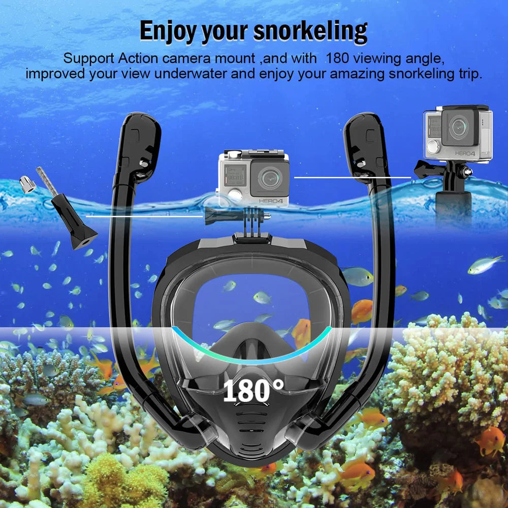 Panoramic View Snorkeling Swimming With 2 Snorkels Anti-Fog Leak-Proof Full Face Silicone Diving Goggles Breathing Diving Mask