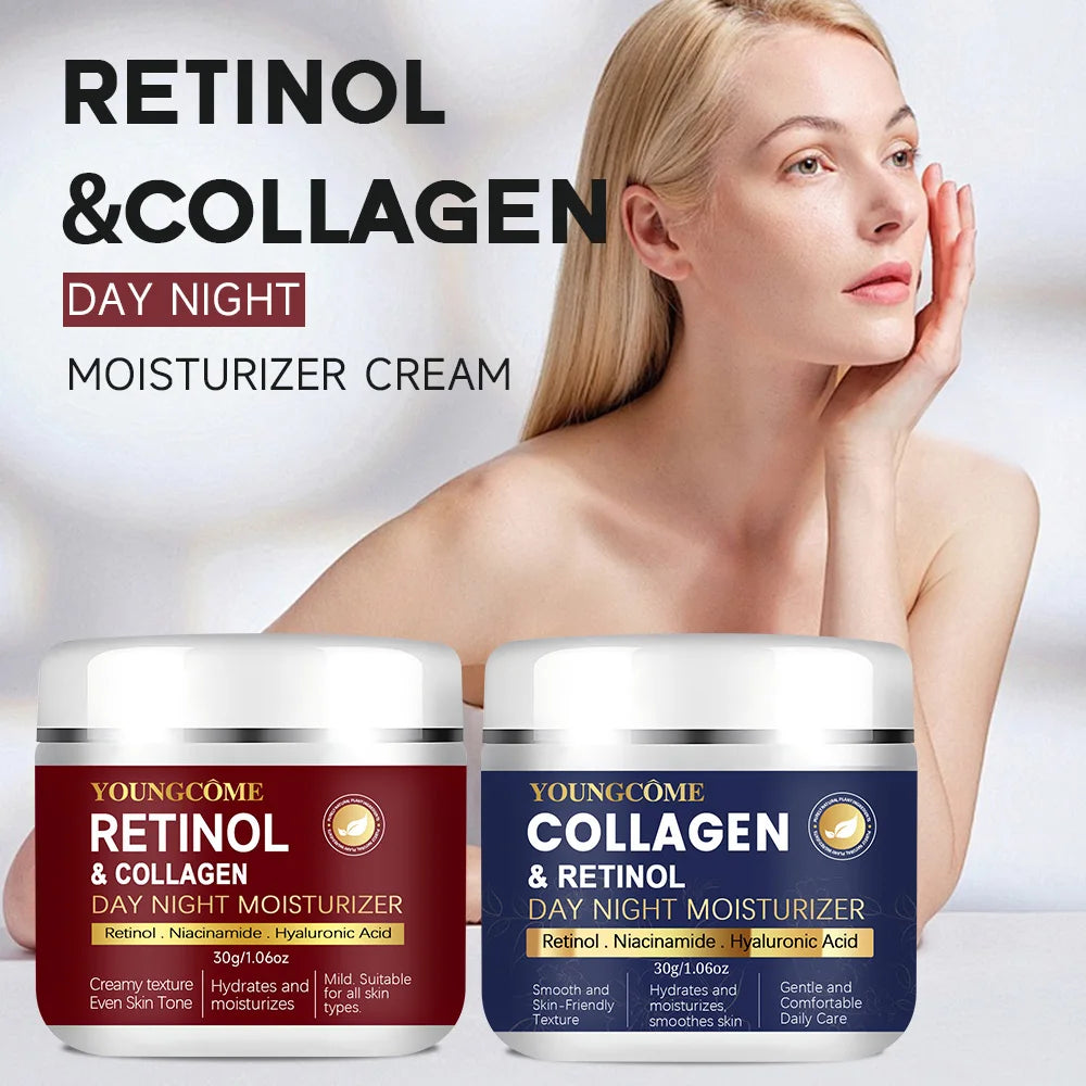 2 PCS Set Retinol Face Skin Care Retinol Collagen Cream Anti-Aging Wrinkle Deep Hydration Moisturizing Skin Health Whitening Exfoliation  Women Skin Care Supplies Korean Beauty Salon Products