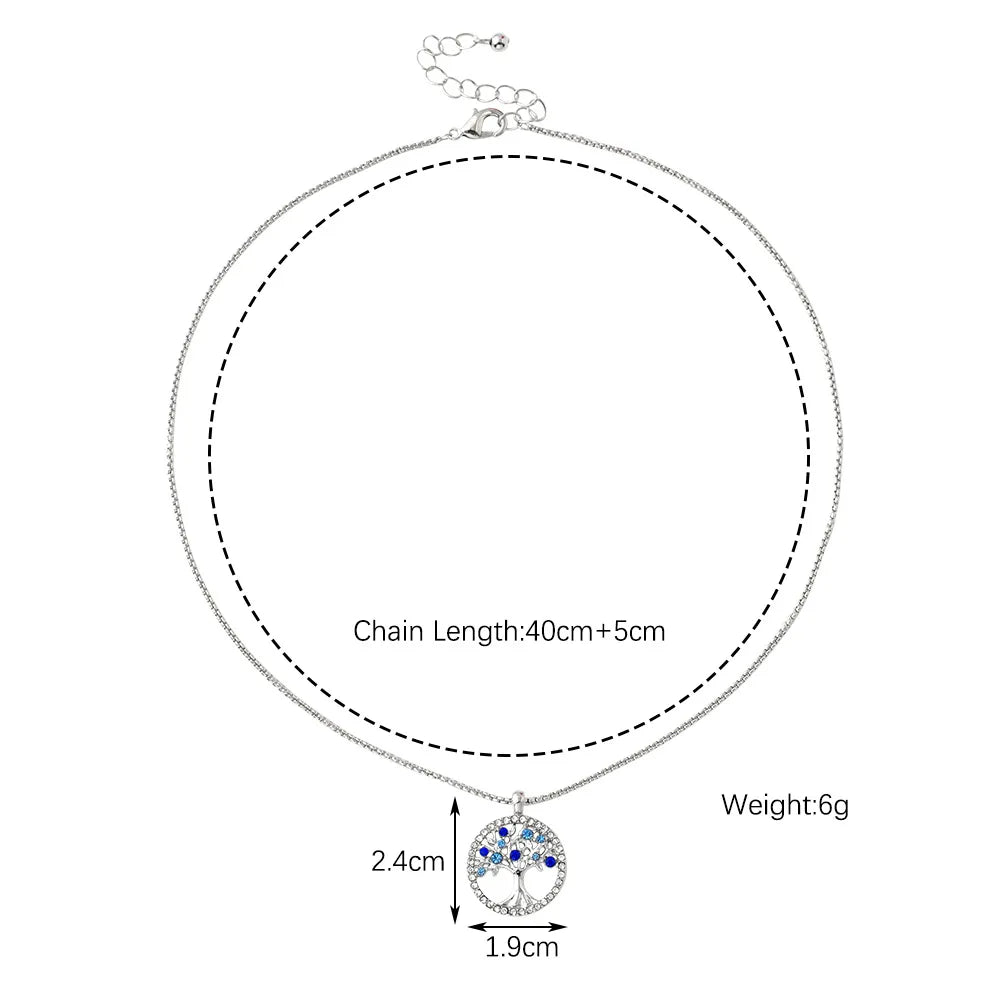 Tree of Life Bohemian Diamond Pendant Necklace Women's Hollow Nature Life Tree Cross-Border Sales Religious Belief Floral Zinc Alloy Necklace