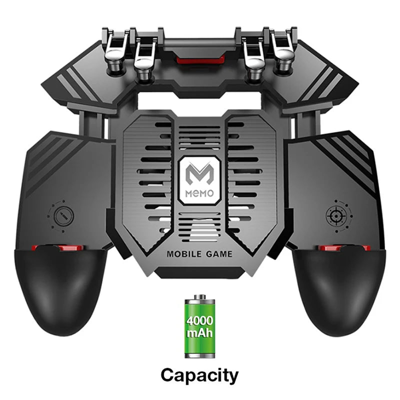 Mobile Game Controller 6 Fingers with Fan Trigger Gamepad Joystick for Android IOS Game Pad Mobile with Battery