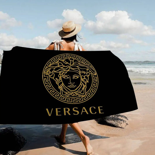 100% Cotton 77x182cm Fashion And Luxury V-Versace Anime Beach Swimming Towel Soft Absorbent Washcloth Women's Gifts for Travel Camping Gym Beach