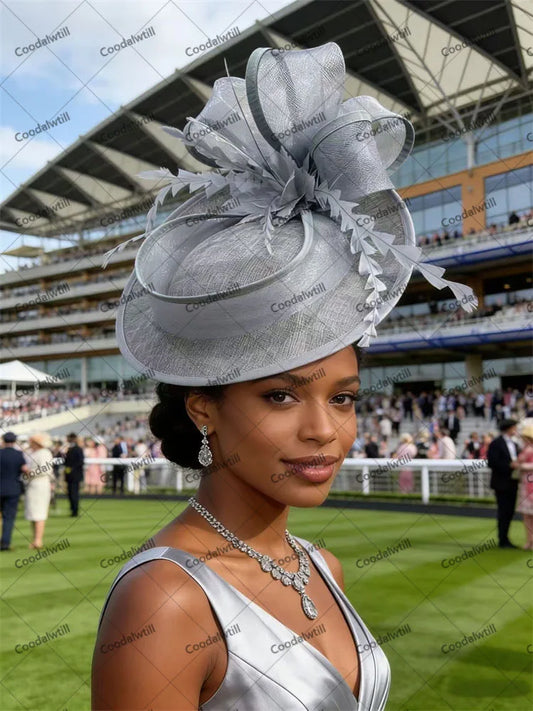 20 Types/Colors Luxury Racing Evening Wedding Cocktail Party Chic Grey Feather Fascinator Hat For Women Ladies Race Party Tea Headwear Bride Wedding Millinery Cap Clips.