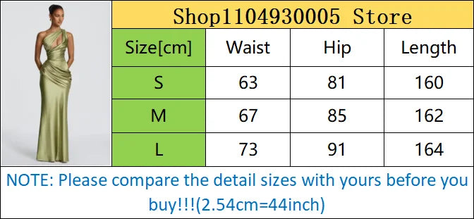NEW Arrivals 4 Colors Spring/Summer Women Sexy Luxury Green Ruched Elegant Satin Maxi Dress Mermaid One-Shoulder Cutout Slim Fit Flows Lady Evening Party Wedding Guest Business Dinner Outfits
