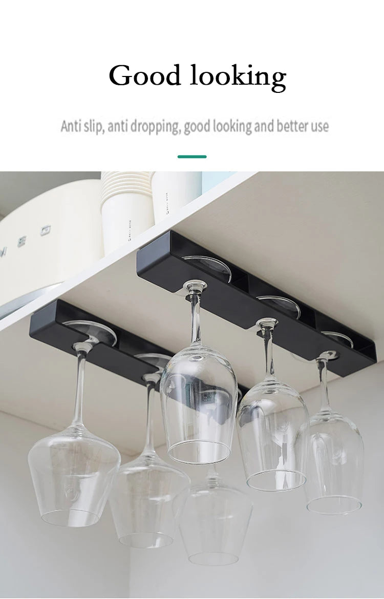 2 PCS Set Black/White Color Wine Glass Holder Hanging Wine Glass Holder Under Shelf Plastic Stemware Rack Glassware Drying Storage Hanger For Kitchen Bar