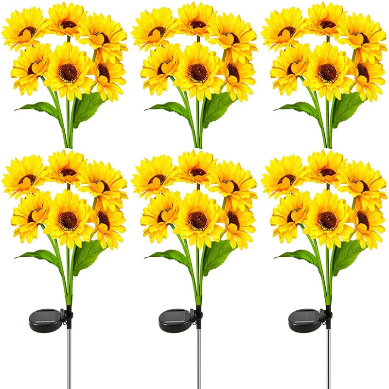 NEW Arrivals 6 PCS Set (36 Heads) Solar Garden Lights Outdoor Solar Sunflower LED Smart Light Sensor Lamp Decor Lawn Lamp for Outside Yard Pathway Garden Lawn Pathway Home Lighting Accessory Sets