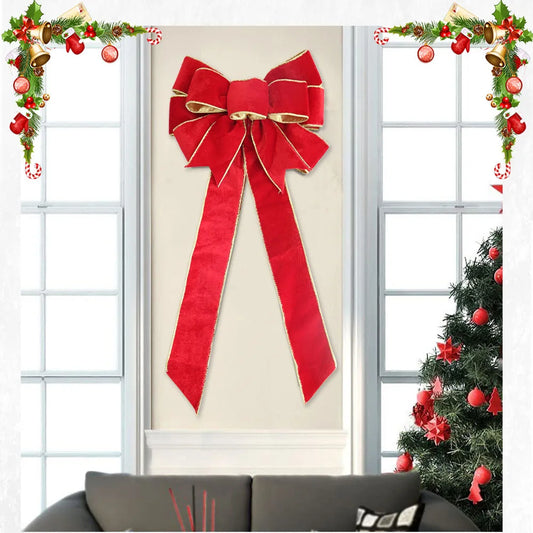 Cross-Border New 60cm Red Large Bow Christmas Tree Decoration Pendant Silk Edge Velvet Christmas Bow