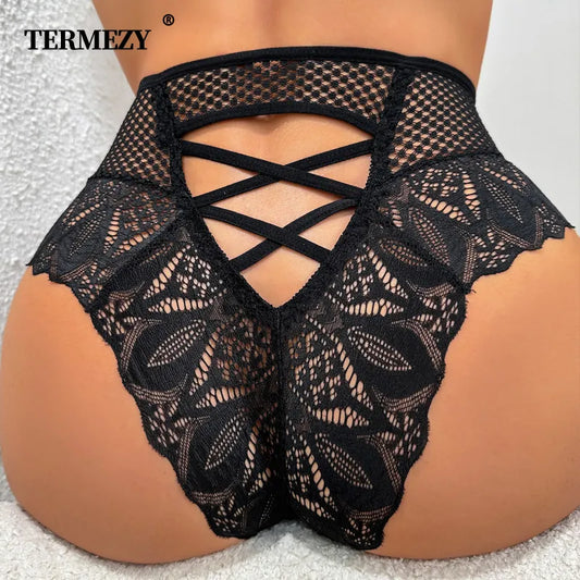 TERMEZY Sexy Women Lace Underwear Mid-Rise Briefs Hollow Out G String Underpant Solid Comfortable Female Breathable Lingerie
