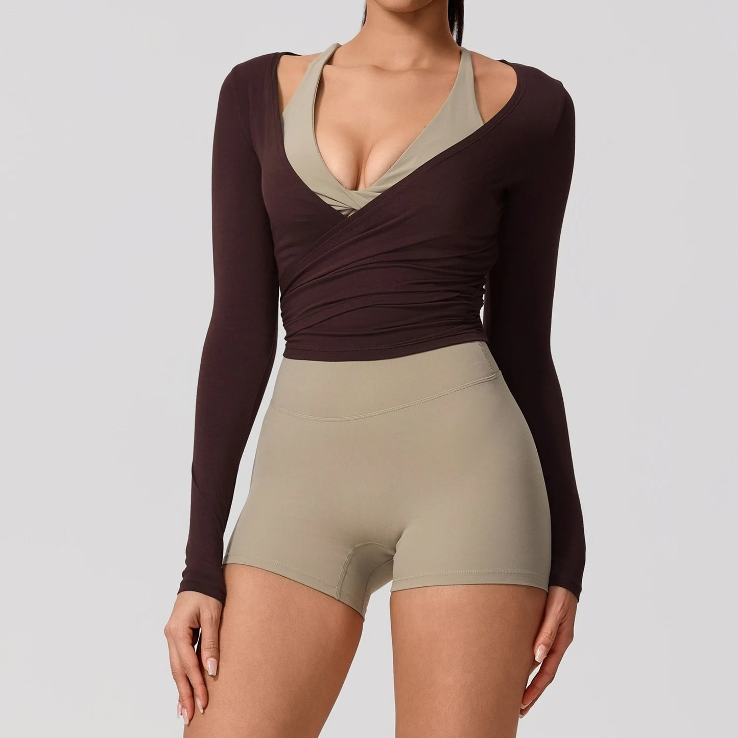Just Arrived 5 Colors New Women's Yoga Long Sleeve One Piece Strap Yoga Clothing Female Training Premium Ballet Wrap Tops Woman Gym Sports Top Women Sports Apparel Accessories