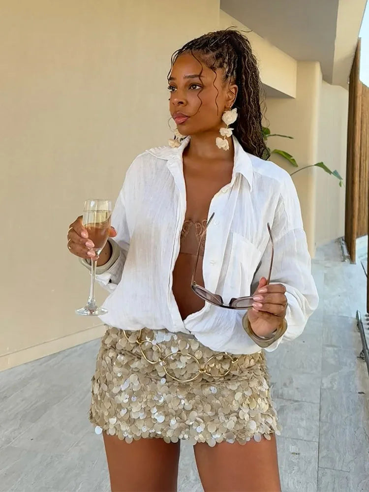 UK Size 13 Colors  Women Summer Fashion Party Style Sequin Mini Slim Skirt Female Sexy Elegant Banquet Zipper High Waist Short A-Line Skirt