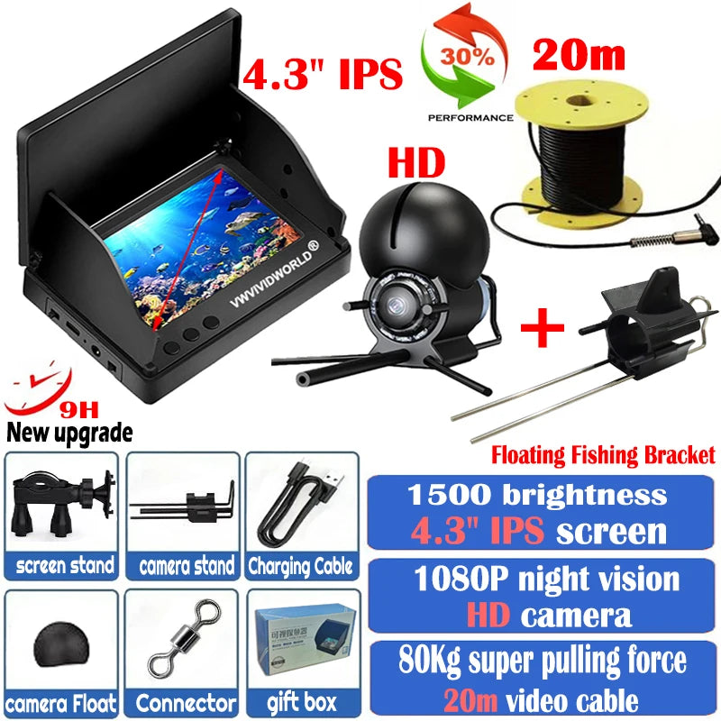 HOT SALE New Underwater 220° HD/UHD, Professional Fishing Camera, Night Vision, Fish Finder Detector Fixed on Rod ,5.0/4.3 Inch, IPS LCD Display, Lithium ION Battery Long Endurance Ocean Lake River Fishing Supplies