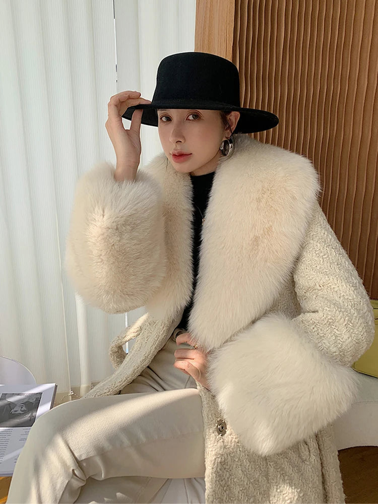 Super Luxury Set Real Fox Mink Fur Large Size Winter Real Fur Collar Cuffs Set Neck Warmer Women Fur Shawl Furry Fluffy Fox Fur Scarf Luxury Scarves Coat Decor Ladies Luxury Fashion Clothing Accessories Products