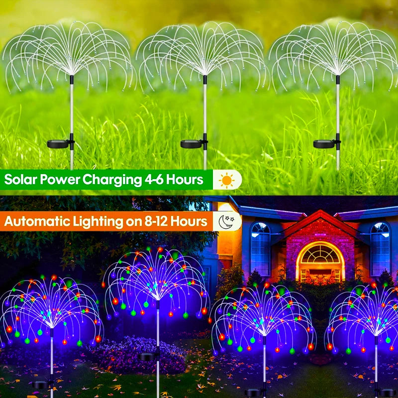 Christmas LED Solar Firework Lamp Outdoor Garden Decor Pathway Fairy Lights Waterproof Garden Courtyard Balcony Patio Lawn Solar Light Set New Year Eve Decoration Accessories Supplies