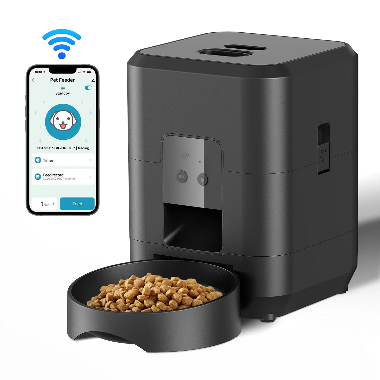 NEW Arrivals Wi-Fi + Camera Black/White Color 2L Pet Feeder Timing Smart Automatic Dog Pet Feeder For Cats Dog Button WIFI APP Camera Intelligent Dry Food Dispenser Dog Bowl Pets Supplies