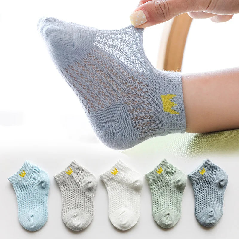 5 Pairs Set 0-12Y Summer Cotton Newborn Kids Socks Cute Cartoon Thin Mesh Baby Short Socks Dinosaur Bear Children Socks for Boys Girls Apparel Accessories