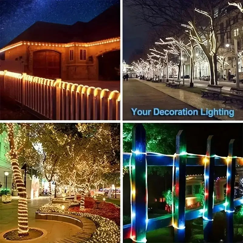 22M -200 LED 5 Colors Solar Rope Lights Solar LED Light Path Deck Outdoor Garden Solar String Lights Waterproof Outdoor Lighting Strips 8 Light Modes