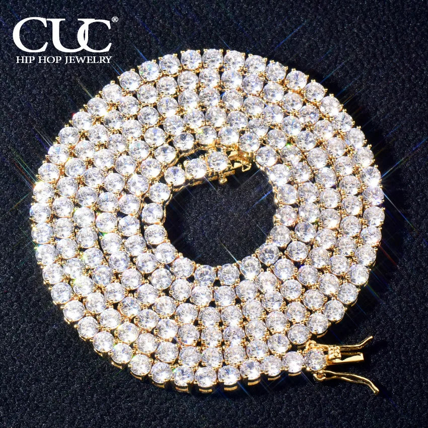 Luxury Gold Color Chain 4mm 5mm 6mm One Row Zircon Necklace Link For Men Women Hip Hop Jewelry Accessories