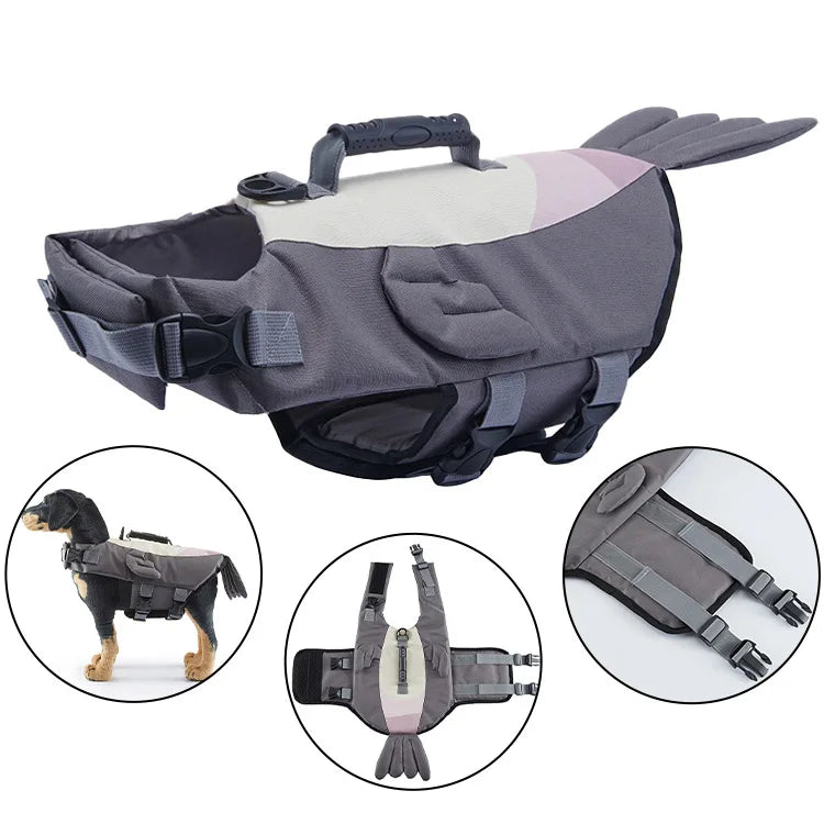 12 Colors Top Quality Dogs Life Jacket for Small Medium Large Dogs Swim Boating Flotation Vests High Buoyancy Shark Pet Swim Safety Vest Pets Apparel Supplies