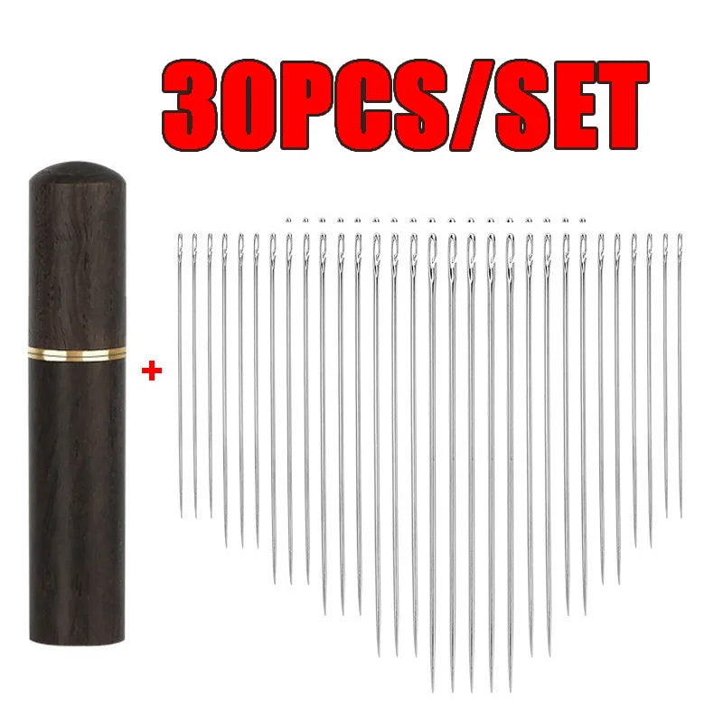 30 PCS Set + Case  Blind Sewing Needle Elderly Stainless Steel Quick Automatic Self-Threading Needle Stitching Pins DIY Punch Needle Threader Sewing Accessories