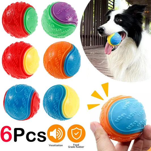 6PCS Set  Squeaky Balls Toys Dogs Interactive Toys TPR Dog Chew Toy for Dog Pet Teeth Cleaning Bite Resistance Pet Supplies