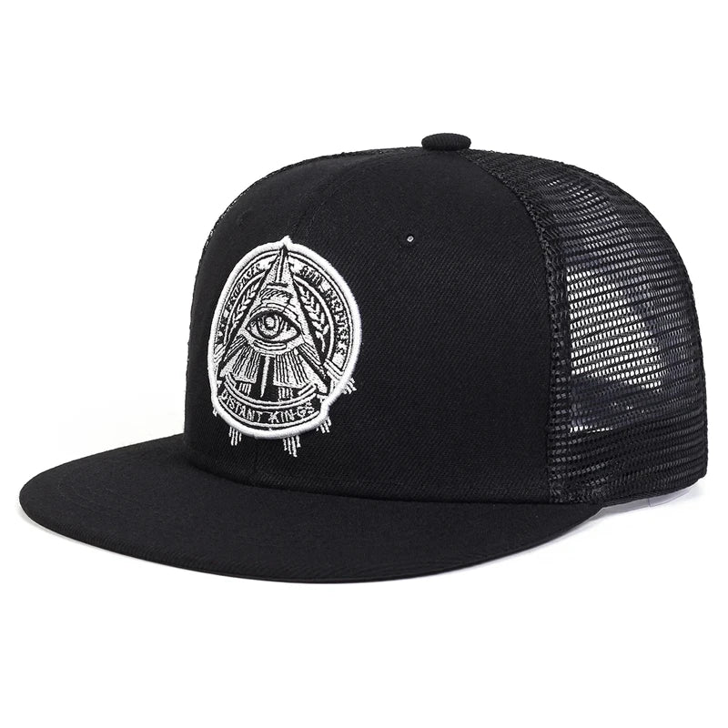 New Illuminati Eye of God Flat Edge Hat Mesh Hat Fashion Men's Street HipHop Hat Women's Outdoor Decoration Sunscreen Hat Baseball Hat Caps