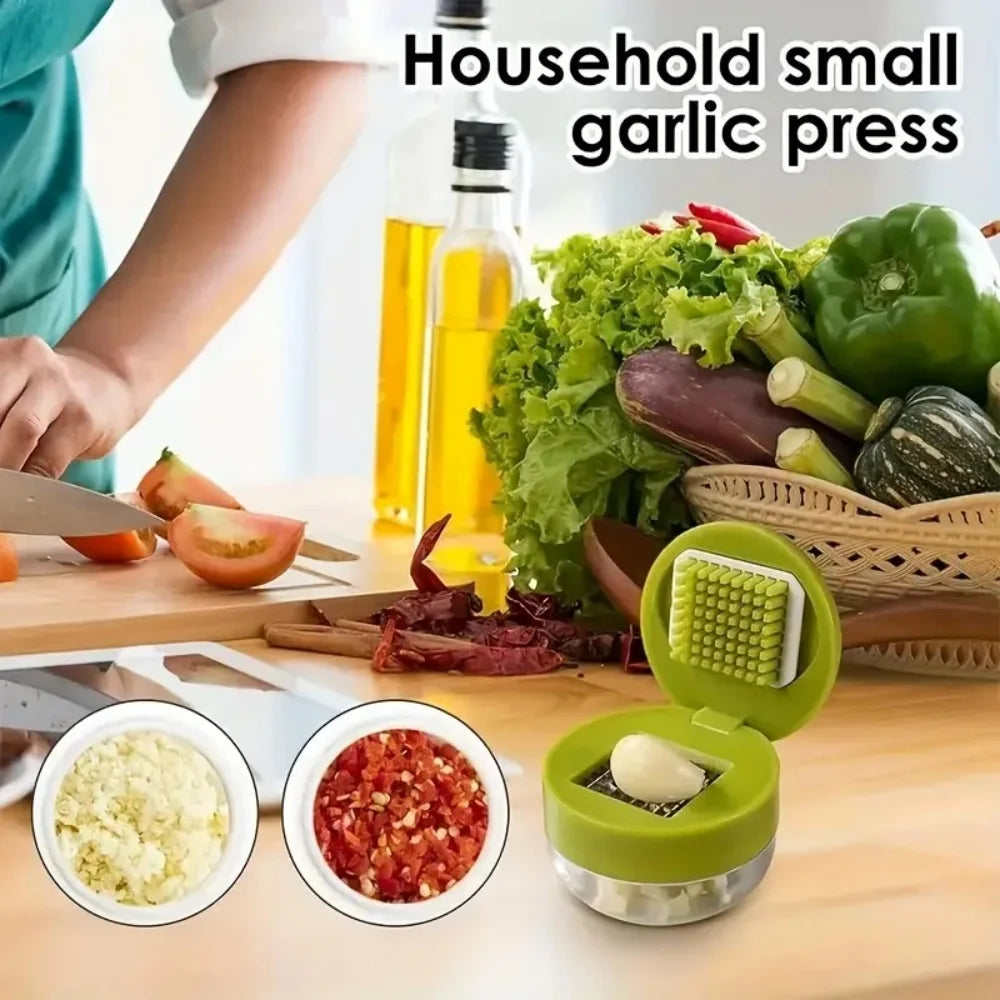 Multifunctional Garlic Press Manual Mincer， ABS and Stainless Steel Garlic Slicer Handheld Ginger Masher with Storage Case Kitchen Tools
