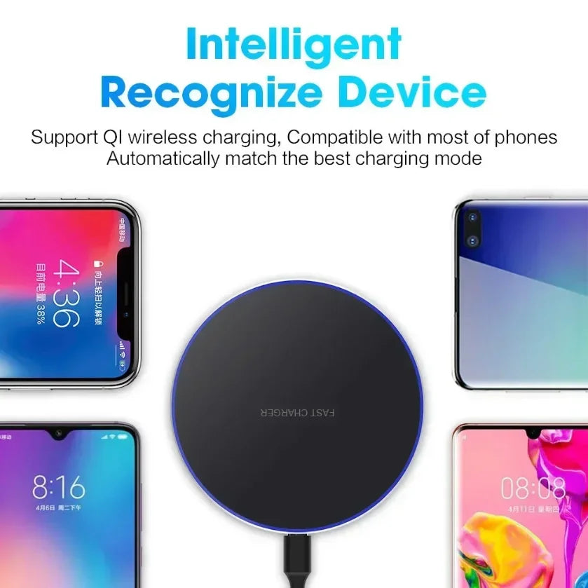 White/Black Color 300W  Fast Wireless Charger Pad + Cable  for iPhone 16 15 14 13 12 Pro Max Samsung Galaxy S24 S23 S22 Xiaomi Wireless Charging Station Mobile Cell Phones Accessories