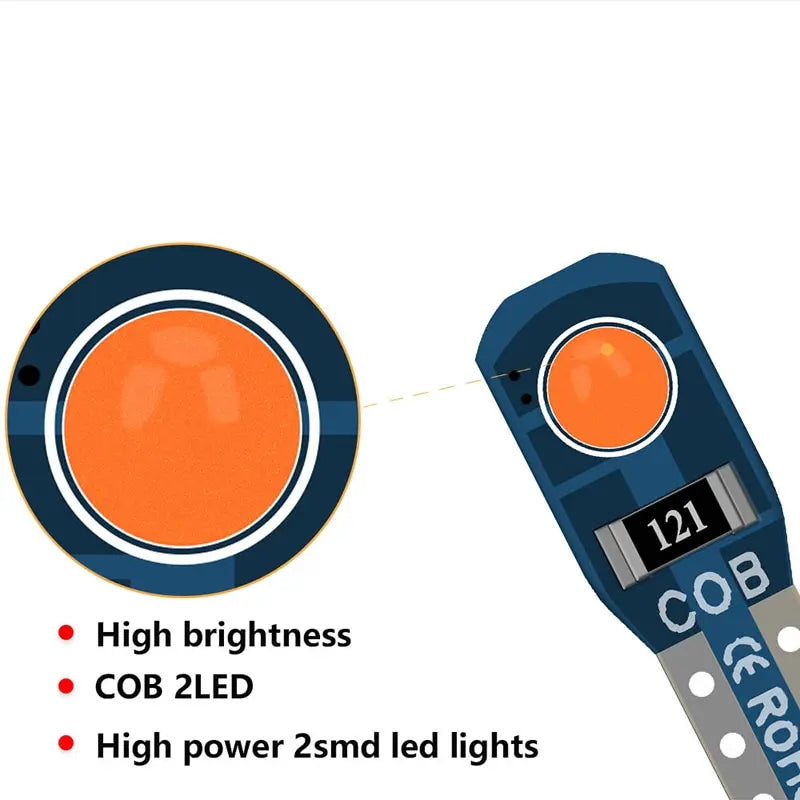 10PCS T5 W3W Bulb COB 2SMD Car Interior Lights Super Bright Dashboard Warning Indicator 12V Wedge Auto Instrument Lamp