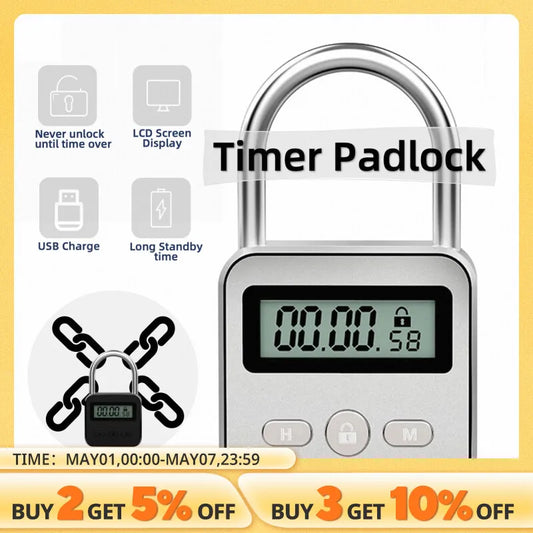 Timer Padlock LCD HD Display Add Backlight Zinc Alloy 99 Hours Max Timing Super Long Standby Anti-addiction Electronic Lock