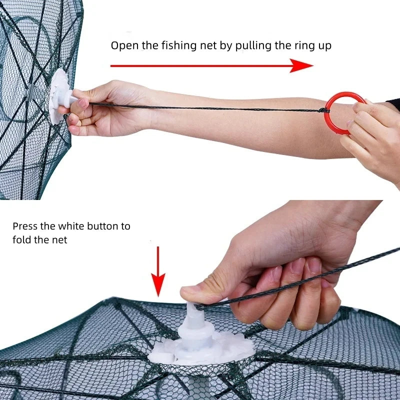 10-20 Holes Automatic Fishing Trap Net Umbrella-Shape Capable of Catching Fish Shrimps Crabs Foldable Cages Set Simple Happy Fishing Gear Sea Lakes River Fishing Accessories
