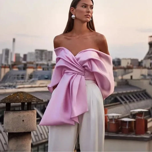NEW Arrivals Spring Summer Cross Asymmetrical Butterfly Knot Women's Top Cross-Border Mixed Fabric Vest Strapless Clothing