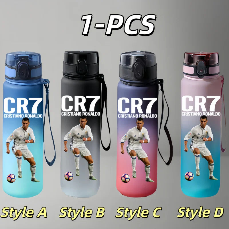 750ml Messi Cristiano Ronaldo Neymar Football Star Character Water Cup Large Capacity Outdoor Portable Leak-Proof Drinking Bottle Boys and Girls Gift Drinking Kettle Sports Accessories