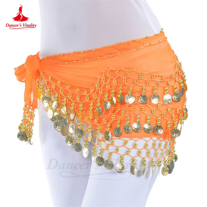 NEW Arrivals Belly Dance Belt for Women Chiffon Gold Coins Oriental Dancing Wear Accessories Girl's Chiffon Silver Coins Belly Dance Hip Scarf