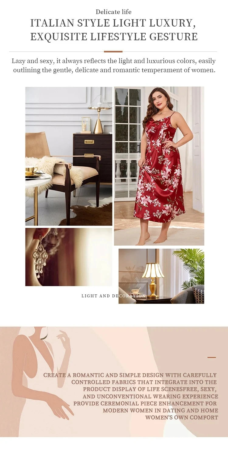 NEW Arrivals XL-5XL Plus Size Sexy Curvy Women Suspender Nightdress Sleepwear Lingerie Summer Ladies Nightgown Loose Silky Satin Dressing Gown Loungewear