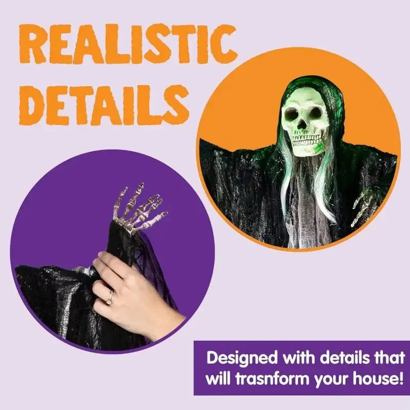 Hanging Halloween Skeleton Ghosts Decorations Grim Reapers for Halloween Outdoor  Halloween Sound Control Light Up Ghost