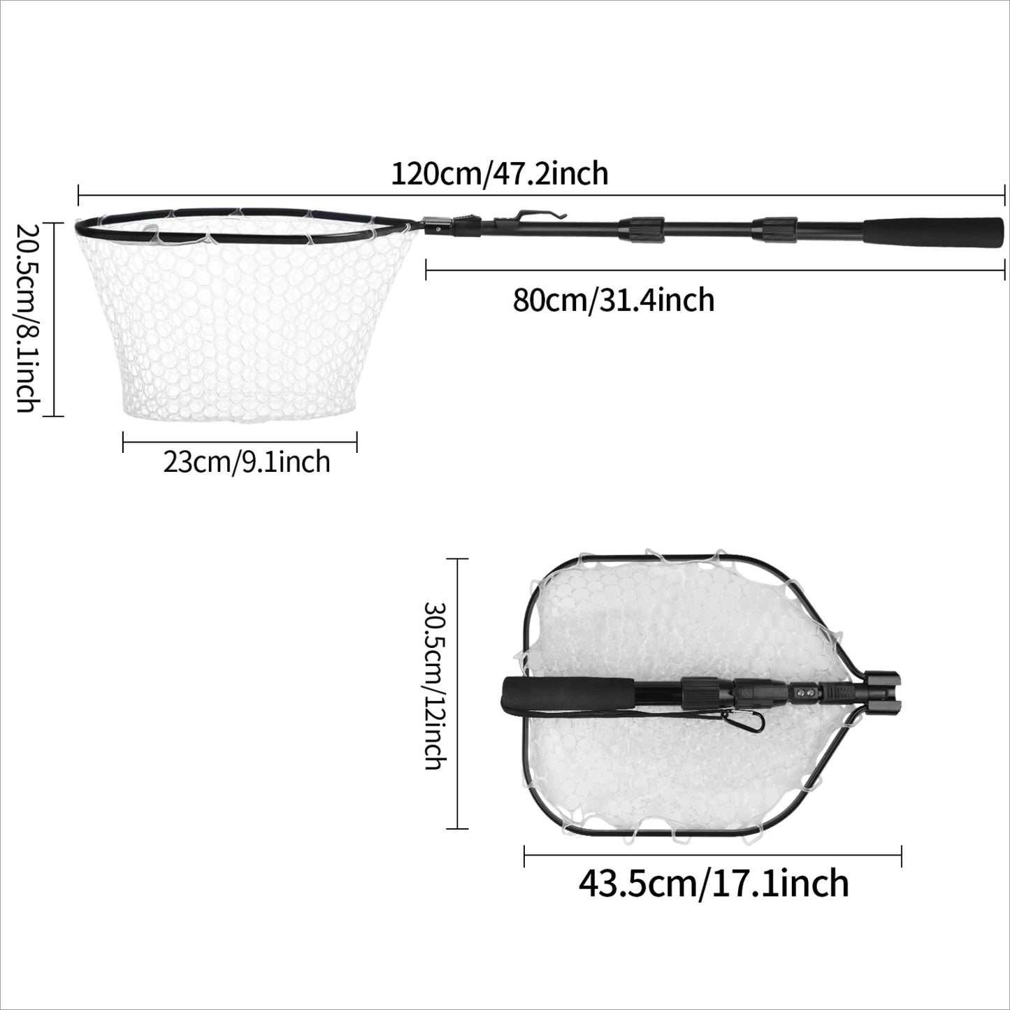 Fishing Landing Net Aluminum Alloy Durable Telescoping Extend to 190cm/130cm/55cm Folding Mesh Safe Fish Catching Releasing Fishing Accessory Sets