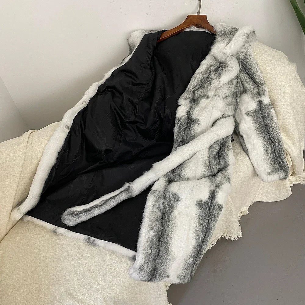 New S-3XL  Real Fox Fur Women Coat Autumn Winter Luxurious Fur Thickened Warm Hooded Real Rabbit Fur Coat Women Long Natural Fur Coat Winter Snow Streetwear Outerwear Coats Female Ladies Girls Luxury Fashion Clothing